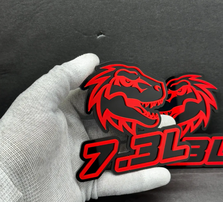 7.3L Godzilla badge hand size reference for Ford Raptor aggressive styling