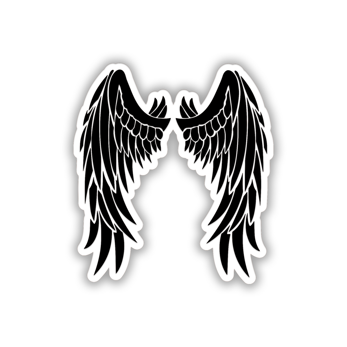 Winged car badge in brushed silver and black with detailed feather artwork.