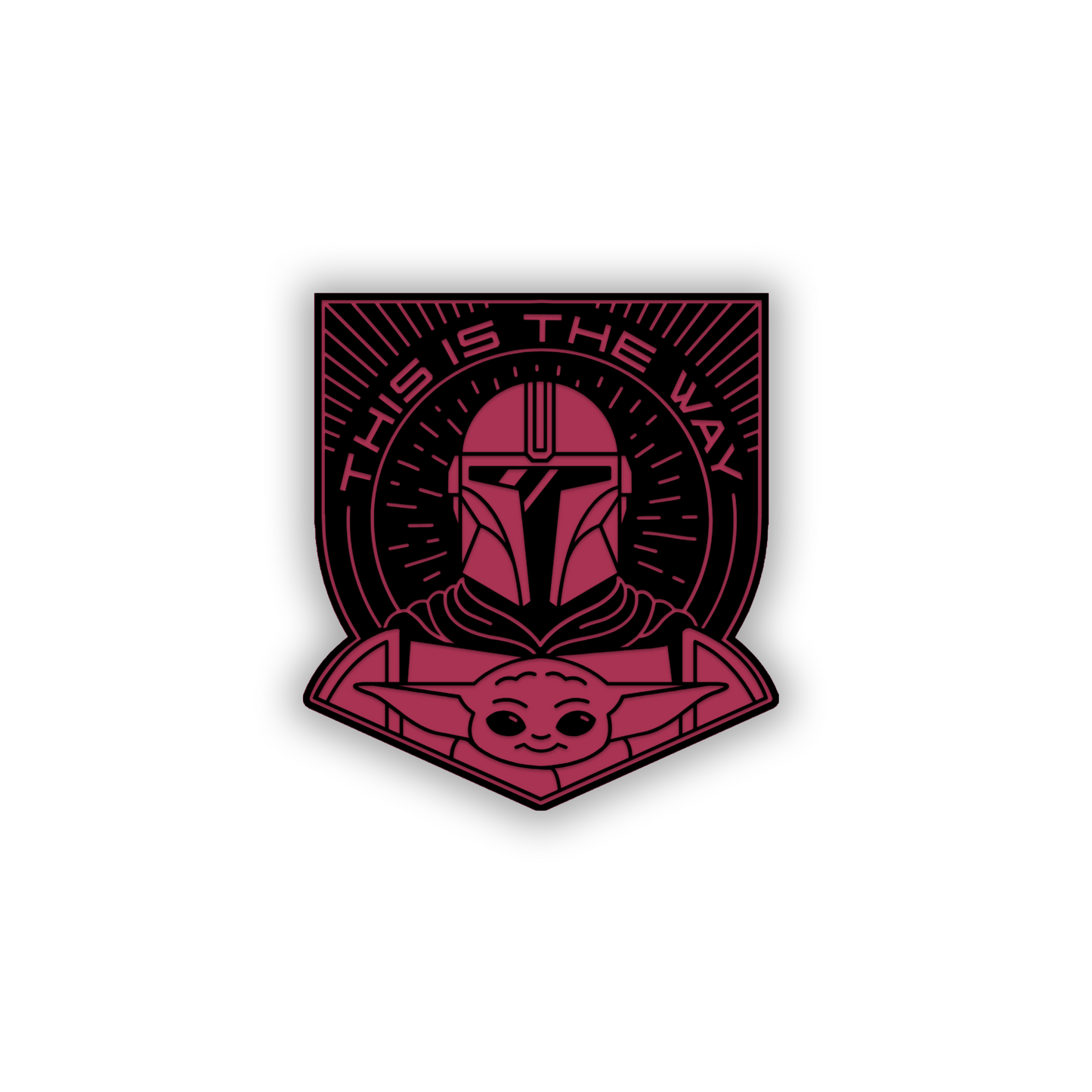 Silver Baby Yoda car exterior badge with black engraved background