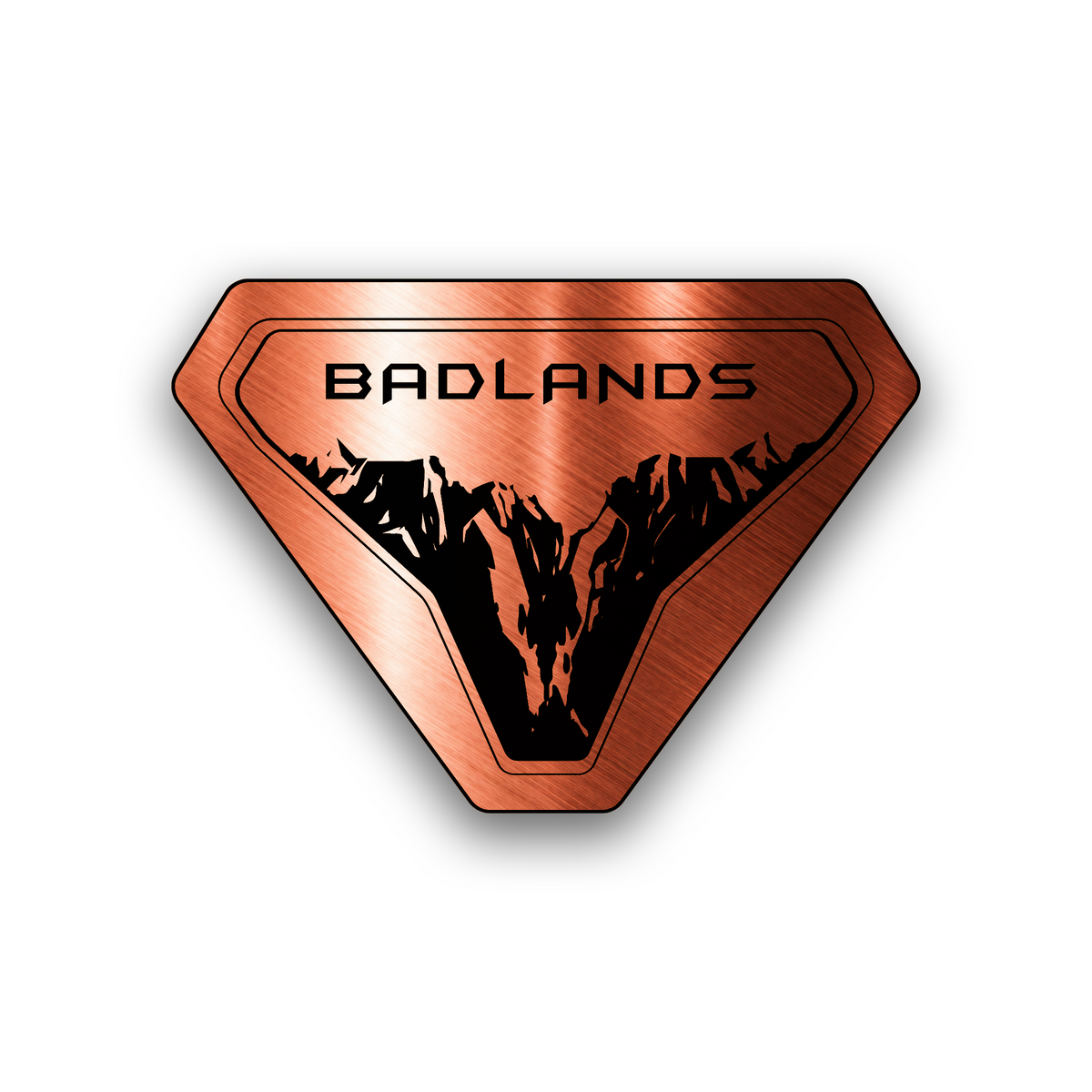Badlands engraved SUV fender badge with mountain graphic