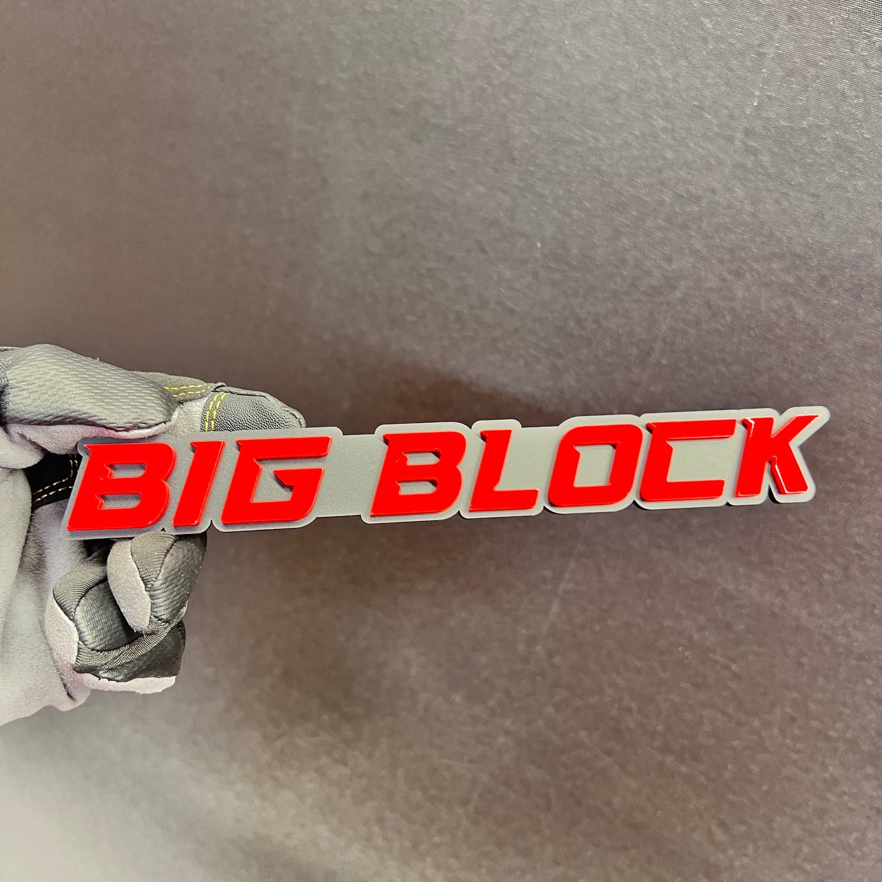 Custom BIG BLOCK text car badge for muscle car, truck, hot rod and engine build styling
