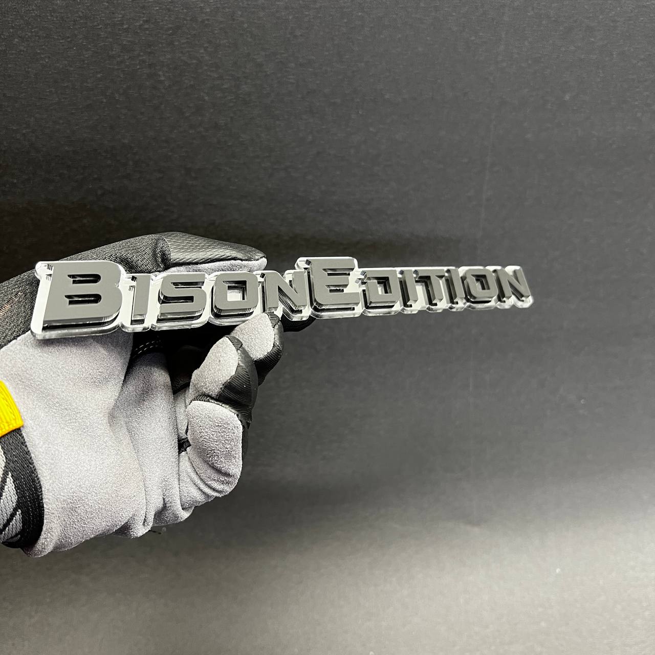 BISON EDITION custom car badge fender emblem in white and gold