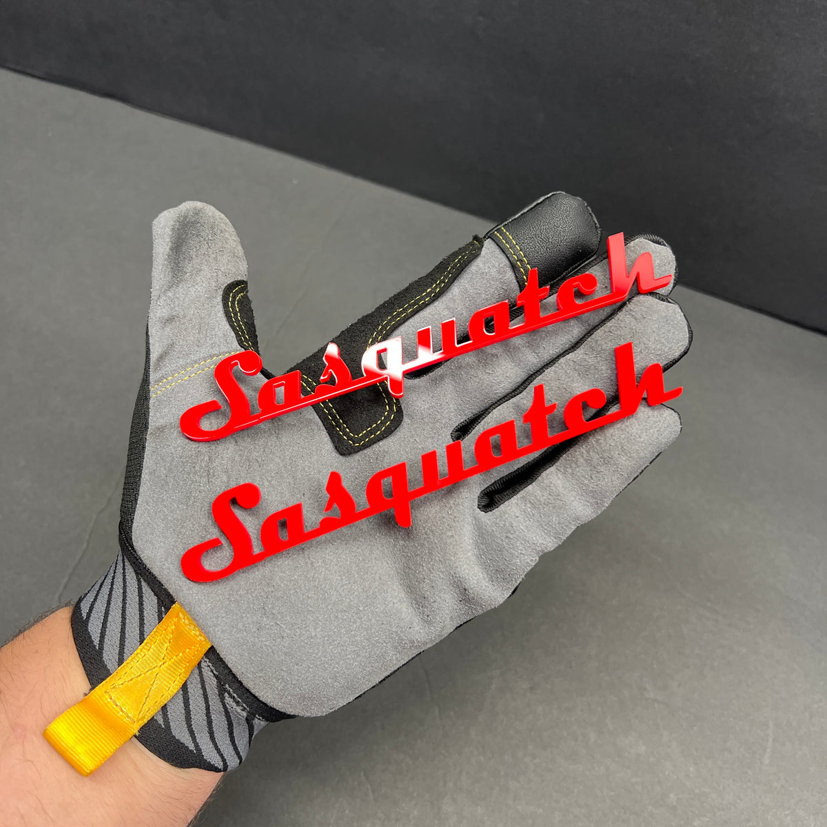 Personalized Sasquatch font car badge for hood, fender, and tailgate