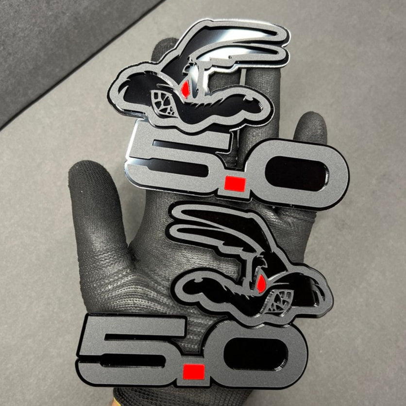 Coyote 5.0 Emblem Badge Matte Black with Red Eye for Ford Mustang GT