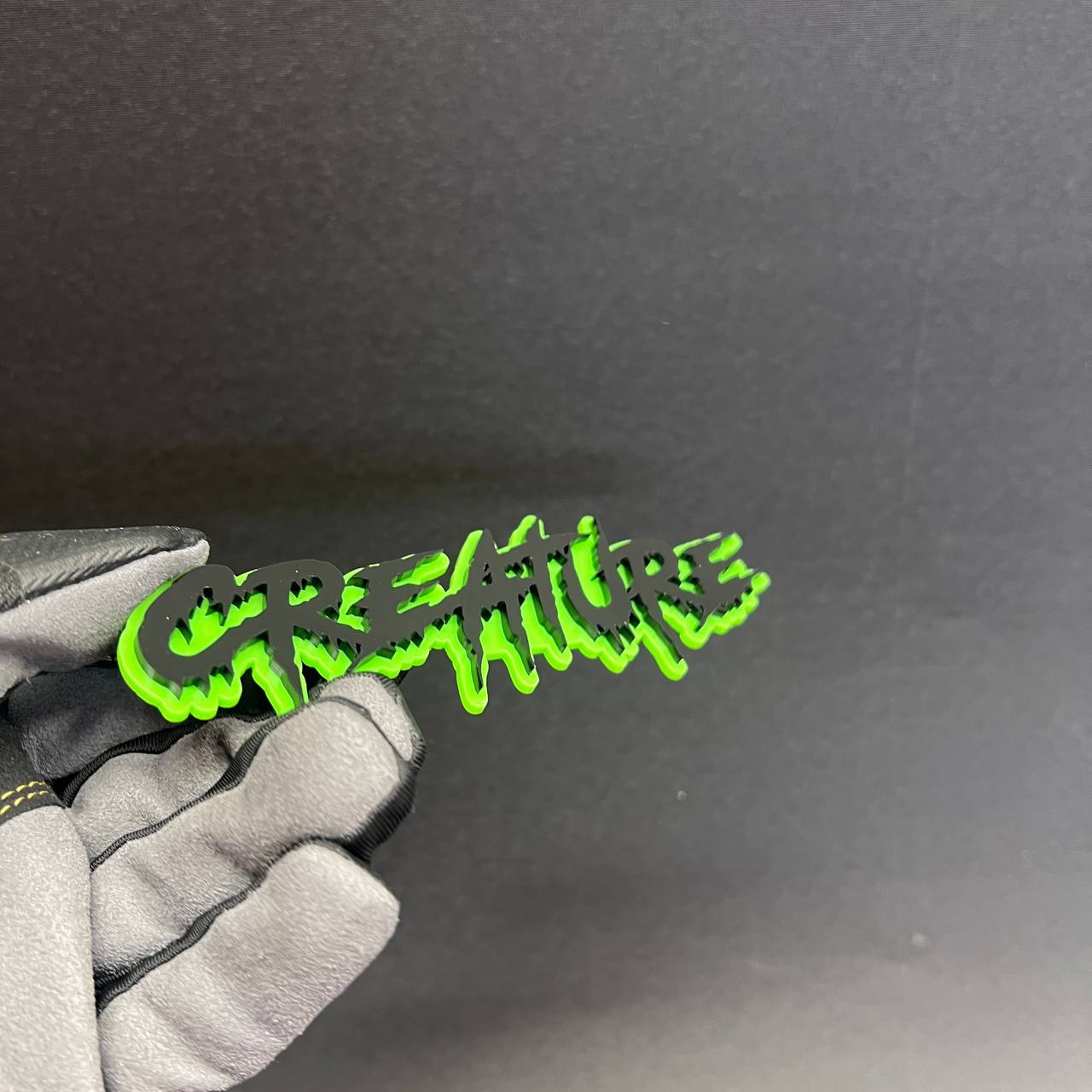 CREATURE graffiti font car badge with 3M adhesive backing