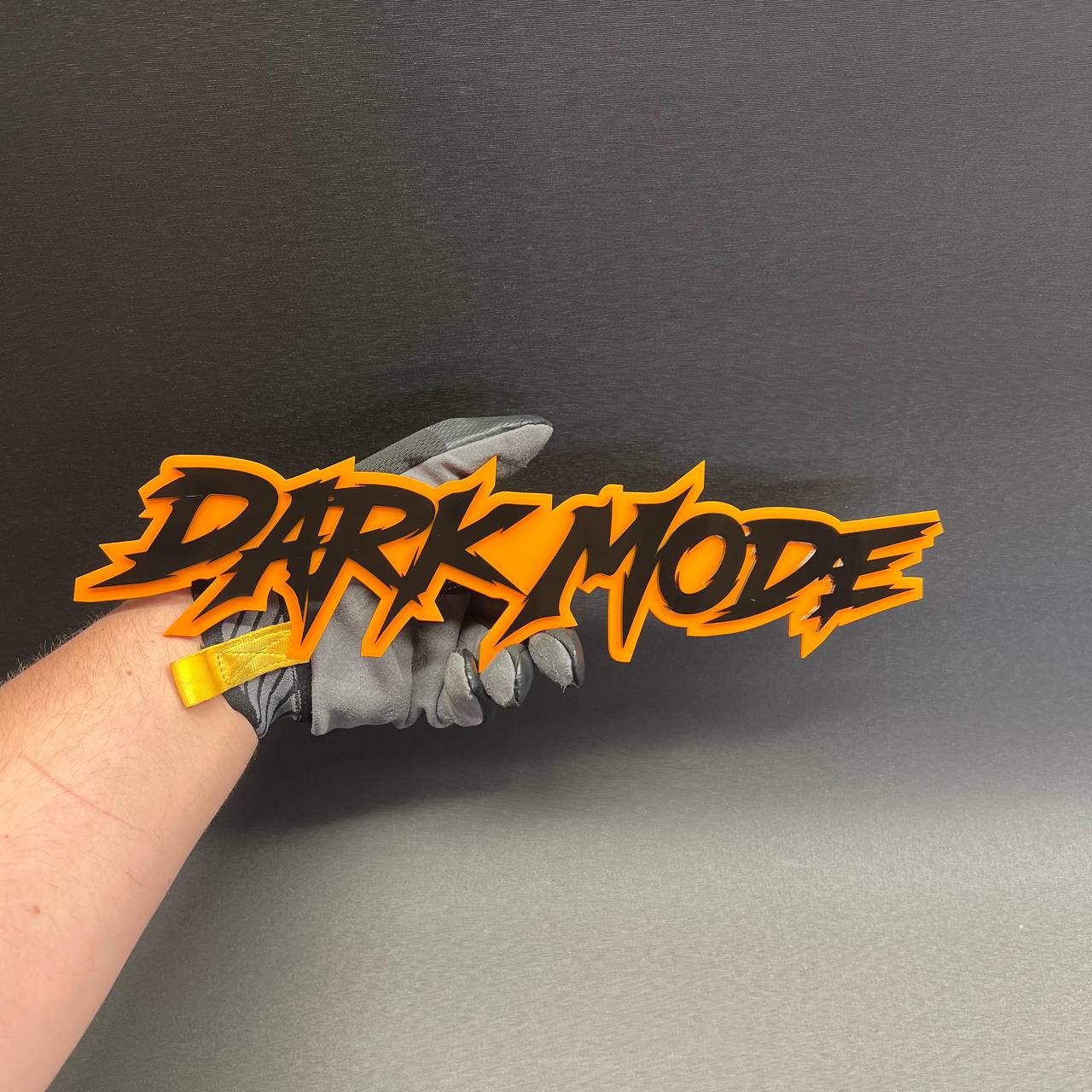 DARK MODE laser cut acrylic car badge for performance vehicle styling