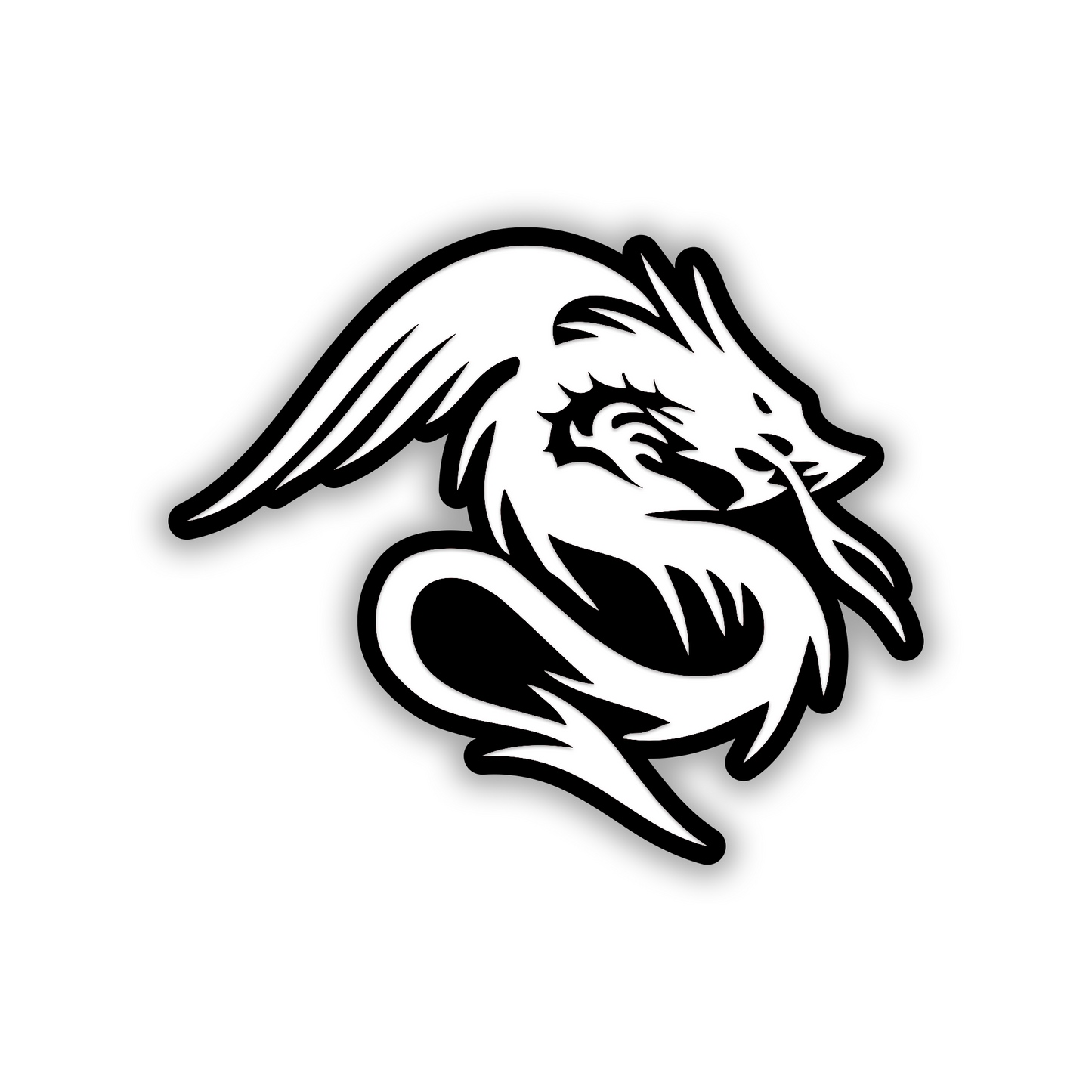 Decorative Dragon car emblem featuring detailed engraved lines and metallic silver appearance.