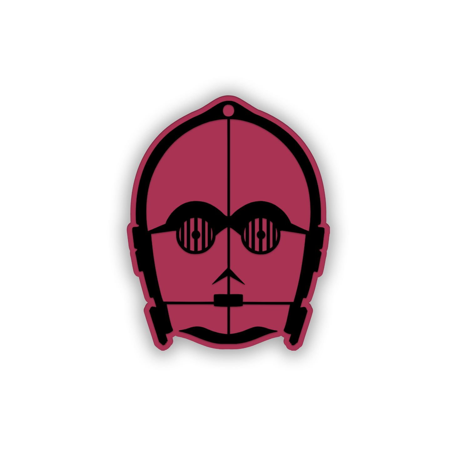 Protocol droid car fender decoration featuring a laser-engraved design