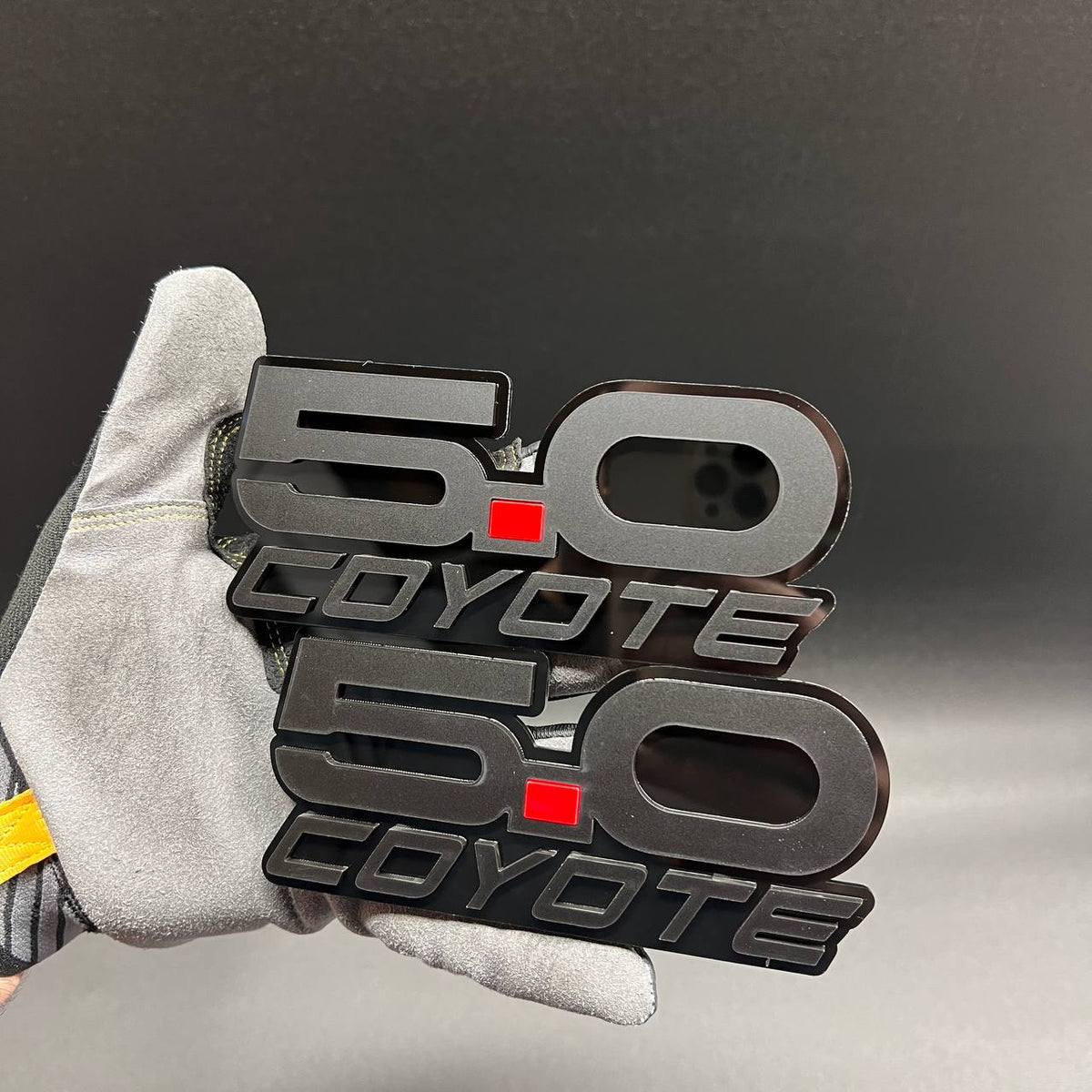 Coyote 5.0 fender emblem for Ford Mustang V8 performance car