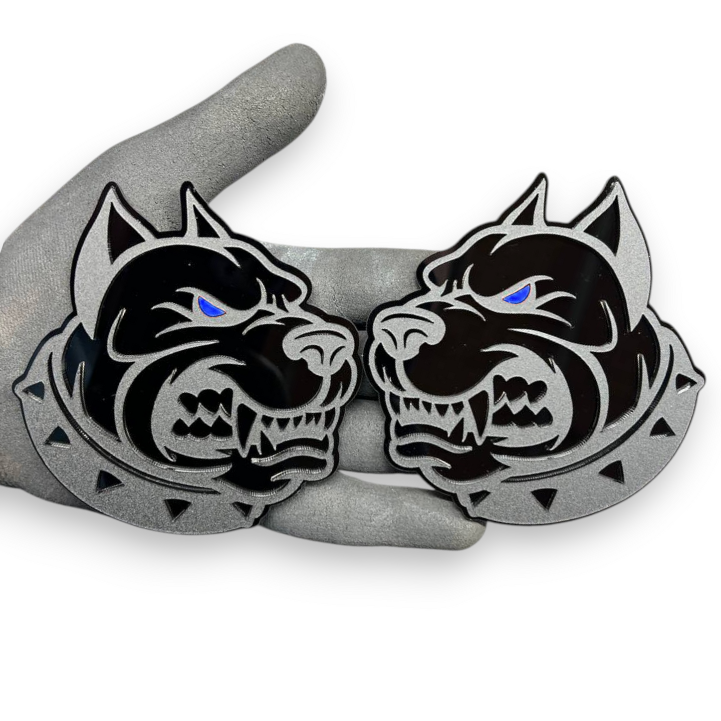 Angry Dog badge emblem pair for car truck fender hood or tailgate installation
