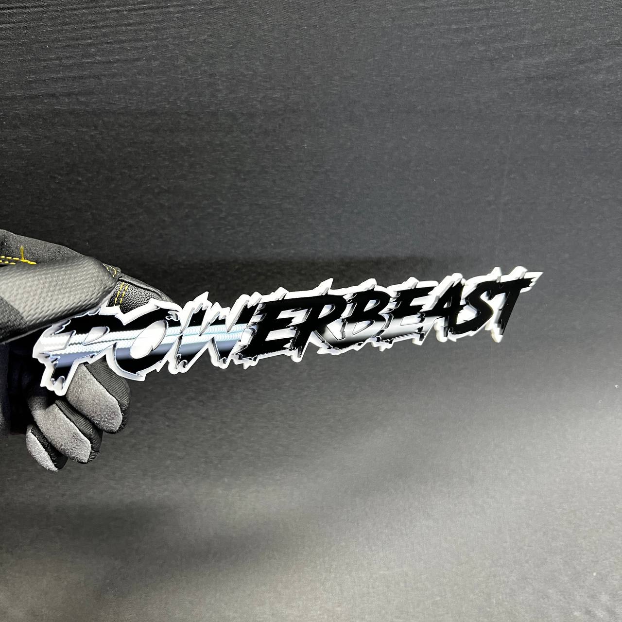 Aggressive POWERBEAST vehicle badge for fender or tailgate placement