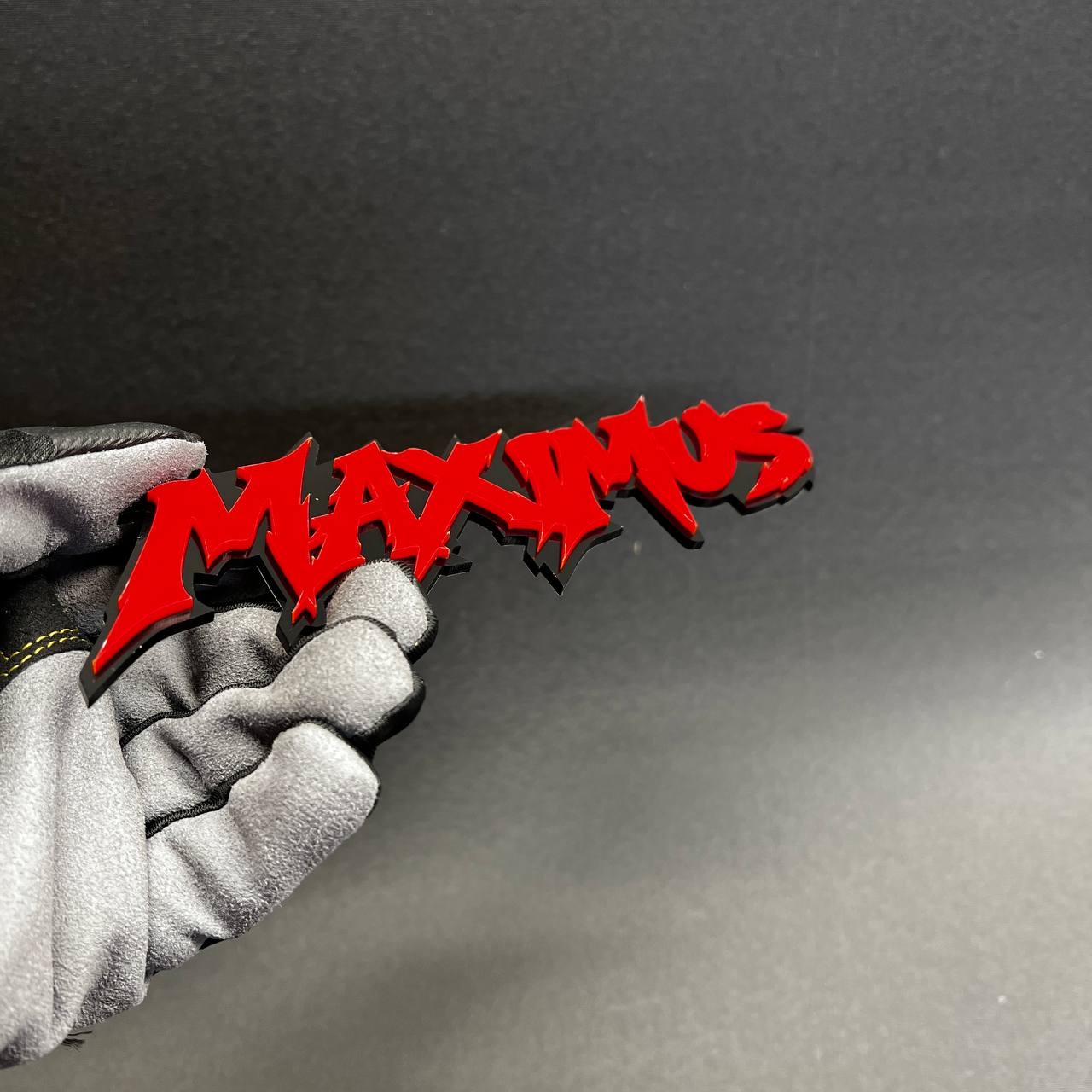 MAXIMUS automotive badge with 3M adhesive backing for cars trucks and SUVs