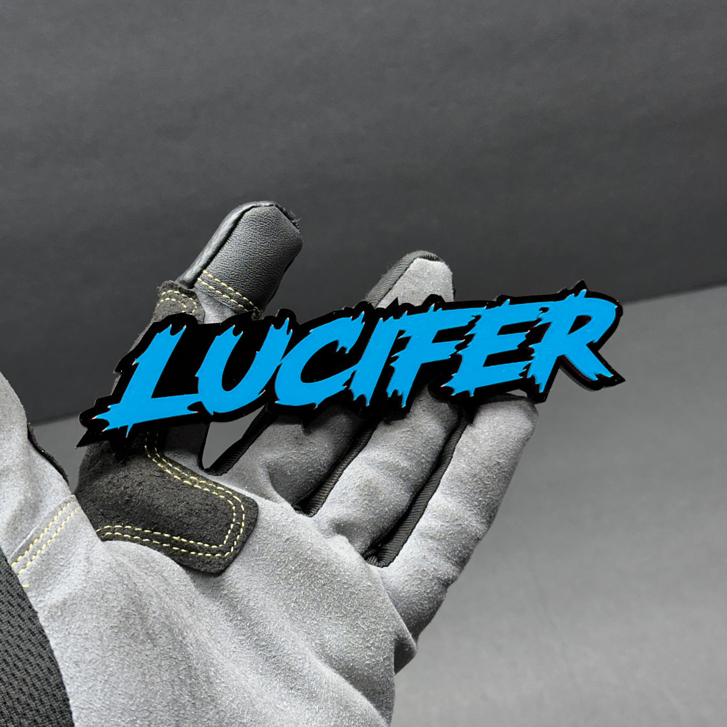 Double layer acrylic Lucifer badge for hood fender tailgate vehicle modification