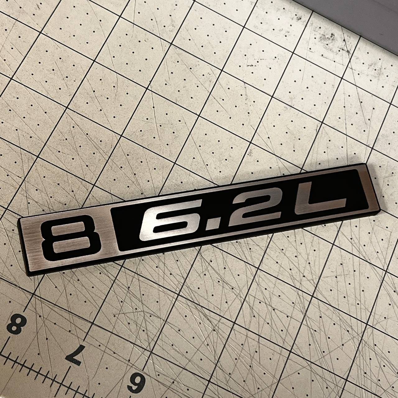 1967-1972 Chevy C10 truck 6.2L silver billet front fender badge with black background
