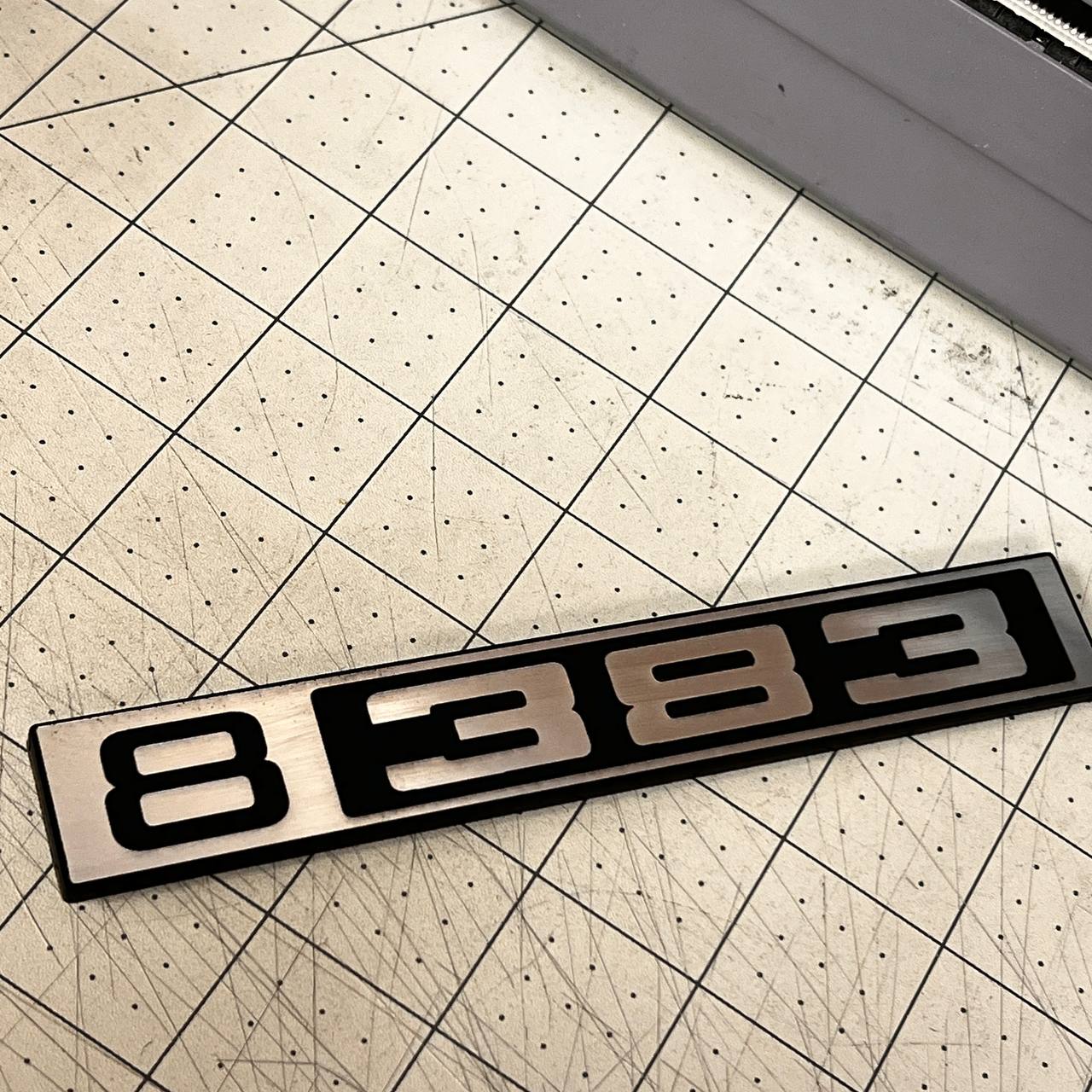 B 383 silver billet style car badge fender emblem for 1967-1972 Chevy C10 truck.
