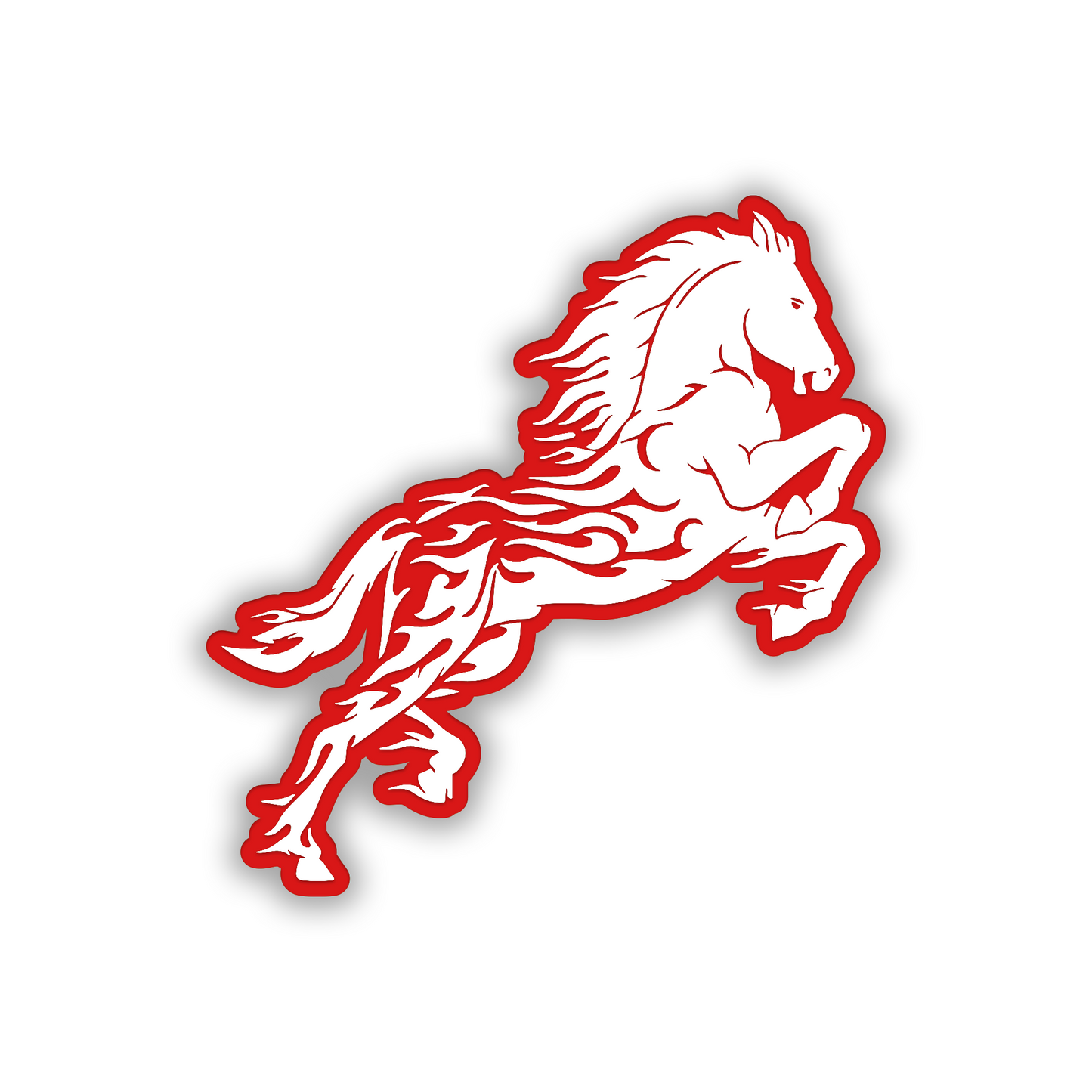 Engraved Flaming Horse automotive badge with bold black stallion design