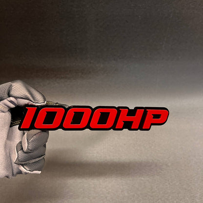 1000HP car badge fender emblem with red lettering on black base