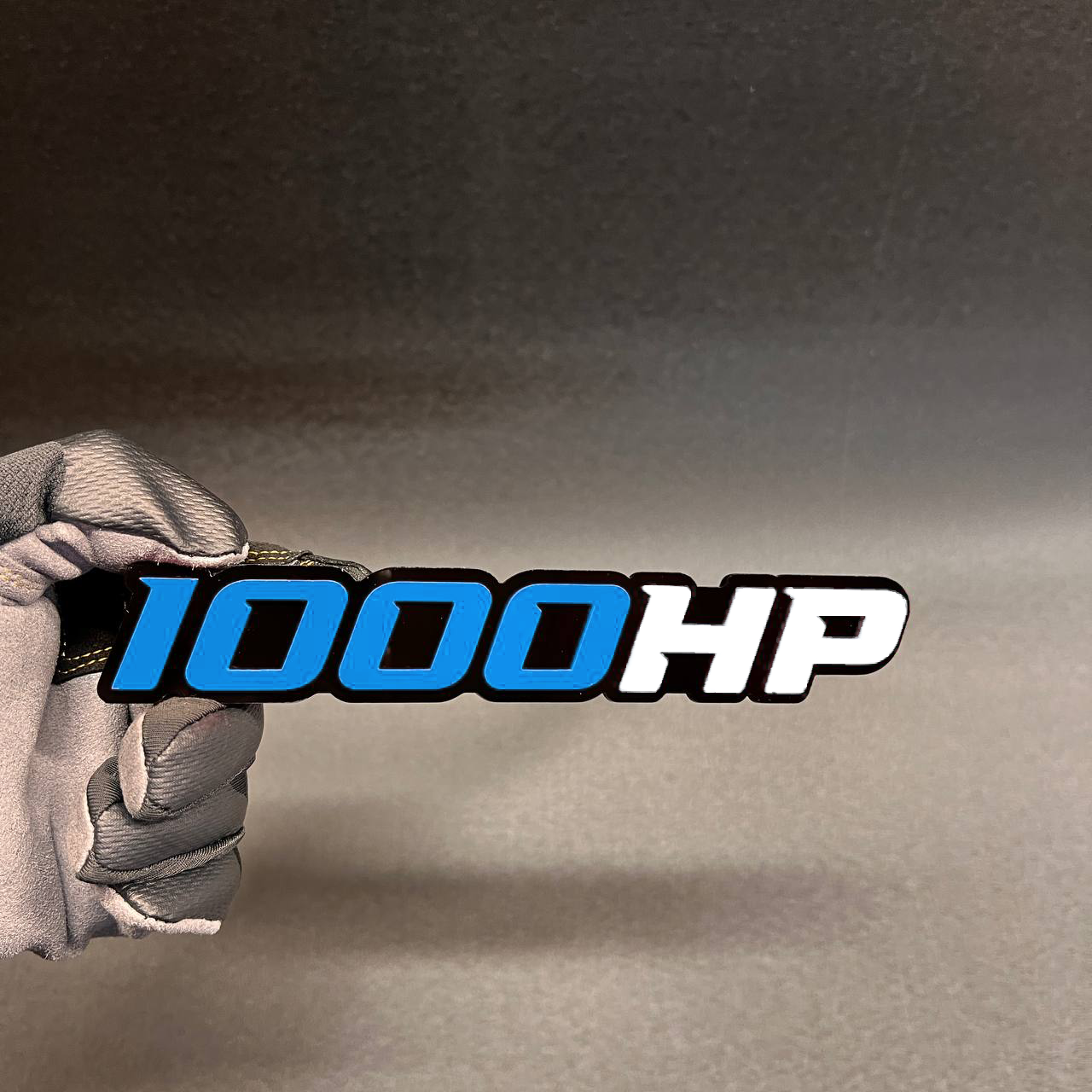 1000HP custom car exterior emblem with red numbers and white letters