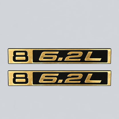 Silver and black 6.2L Chevy C10 fender badge for classic 1967-1972 truck.