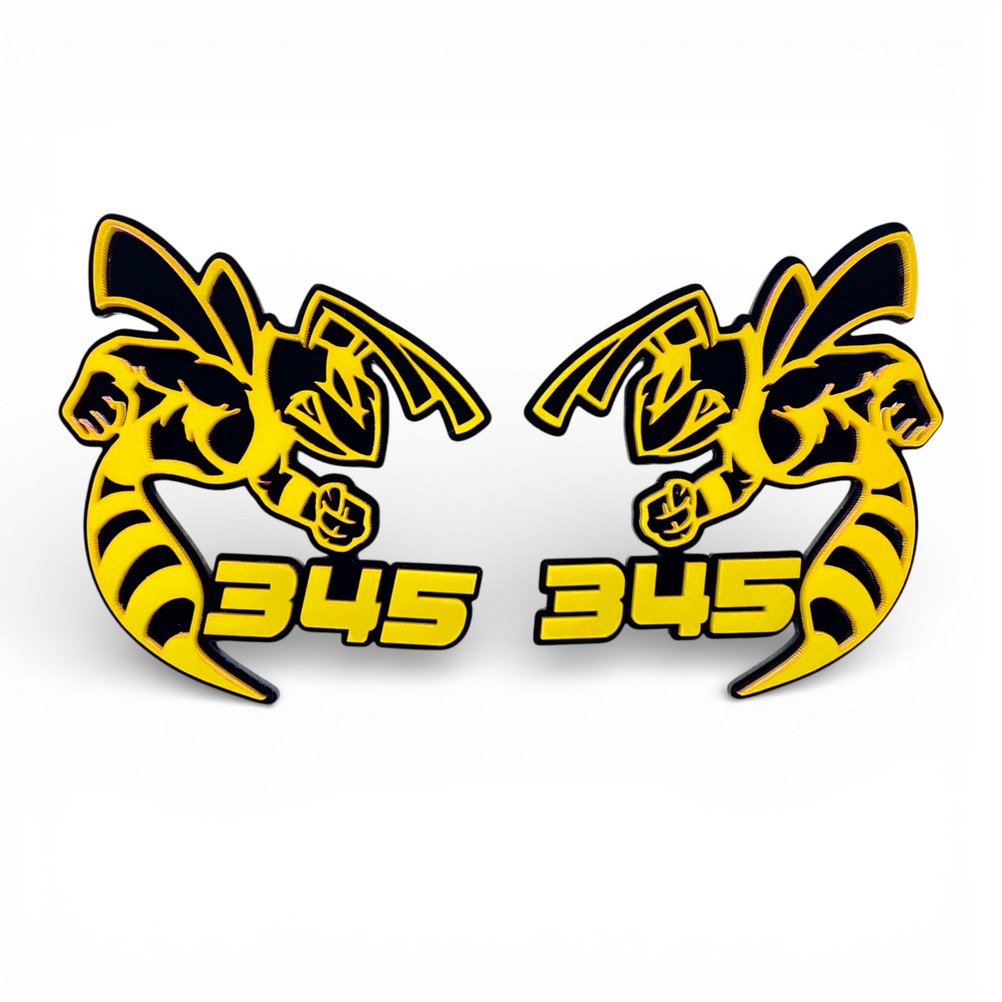 345 Scat Pack style bee badge in layered acrylic for Dodge Charger muscle car exterior trim