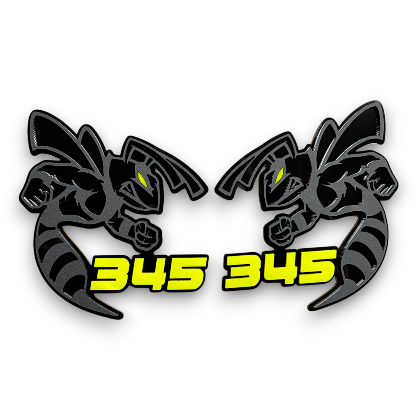 345 Scat Pack style bee badge in layered acrylic for Dodge Charger muscle car exterior trim