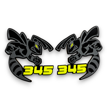 345 Scat Pack style bee badge in layered acrylic for Dodge Charger muscle car exterior trim