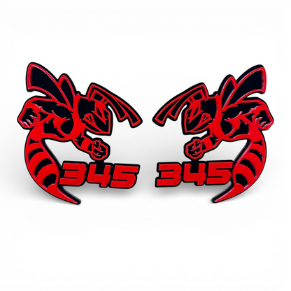 Red and black 345 HEMI Bee badge emblem for Dodge Charger and Challenger custom car builds