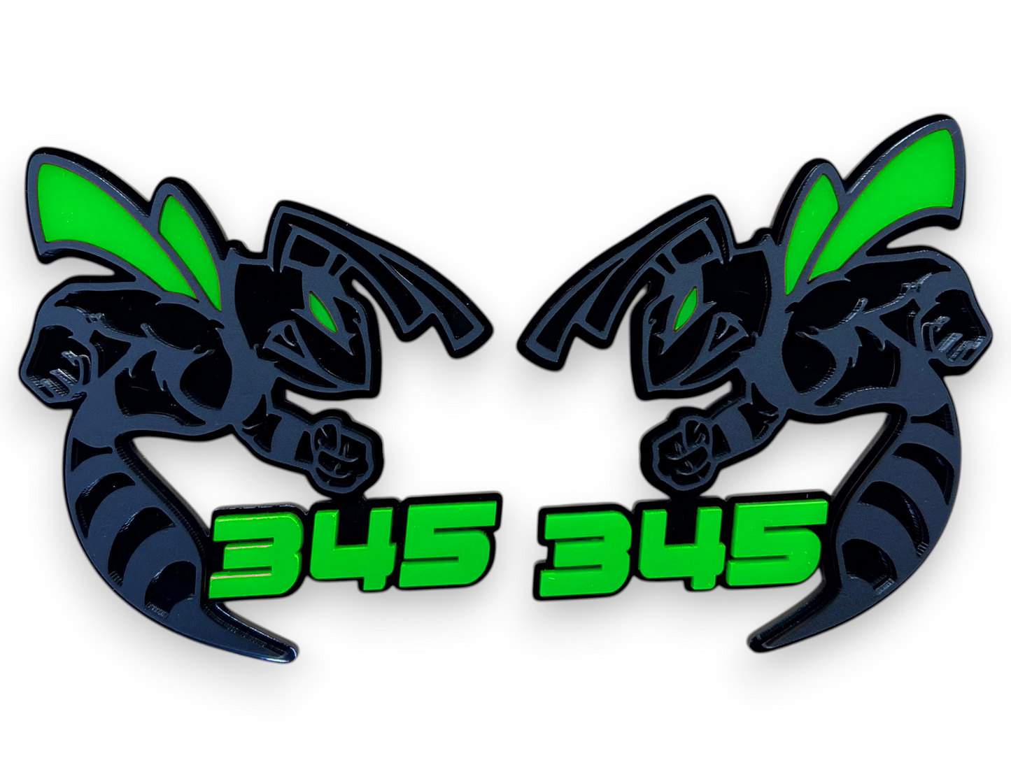 Custom 345 Bee style acrylic emblem for muscle cars, trucks, SUVs, and aftermarket vehicle upgrades