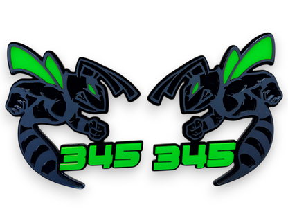 Custom 345 Bee style acrylic emblem for muscle cars, trucks, SUVs, and aftermarket vehicle upgrades