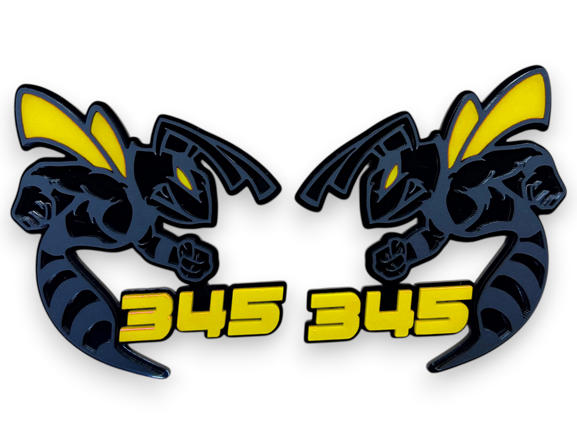 345 Scat Pack style bee badge in layered acrylic for Dodge Charger muscle car exterior trim