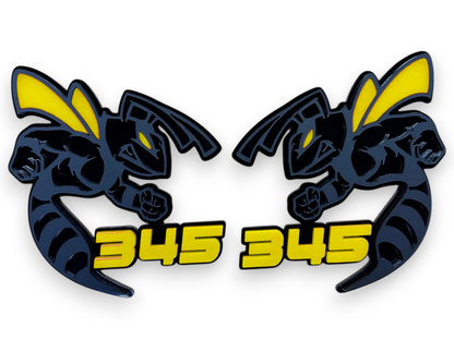 345 Scat Pack style bee badge in layered acrylic for Dodge Charger muscle car exterior trim