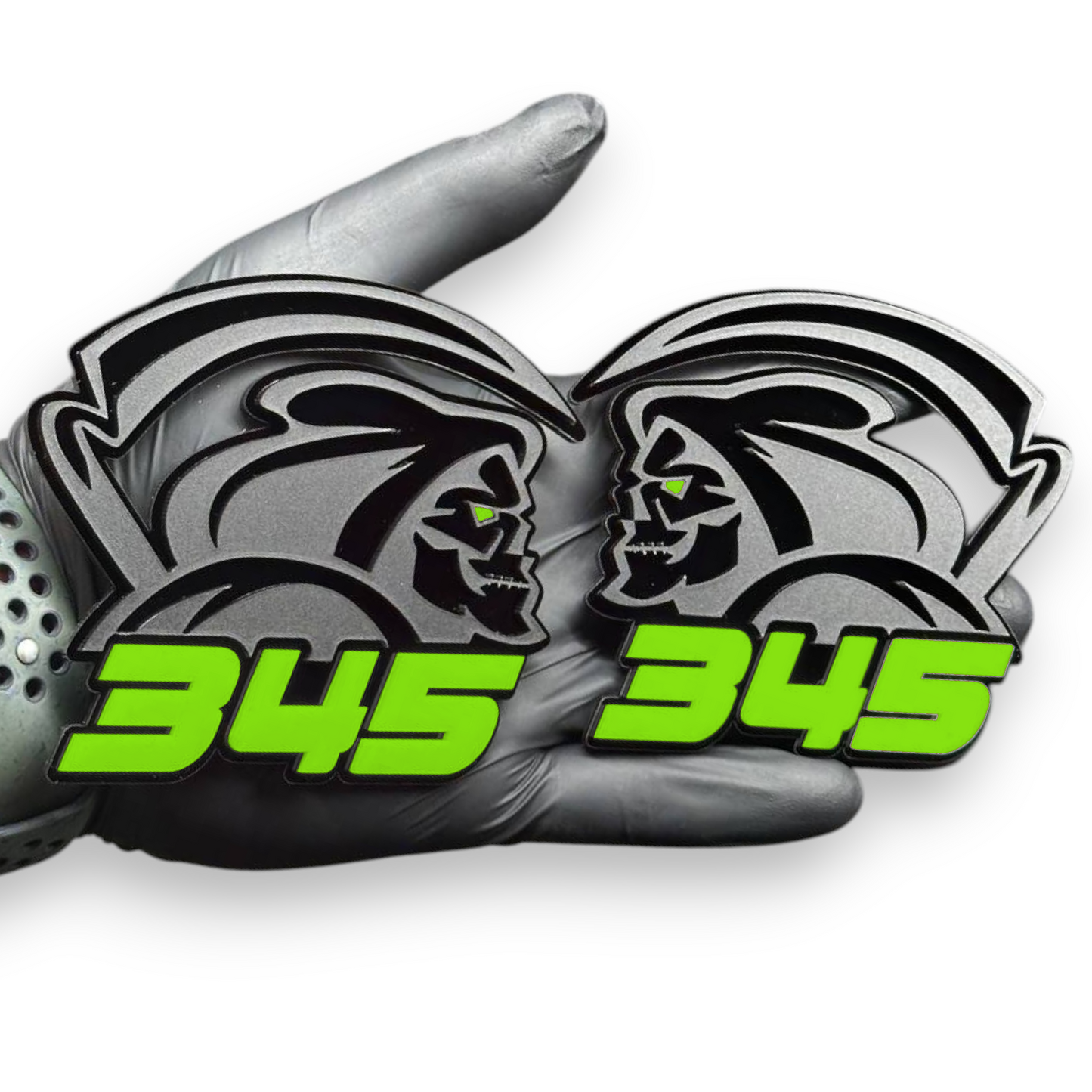 Aftermarket 345 Grim Reaper emblem pair for car truck SUV Jeep builds