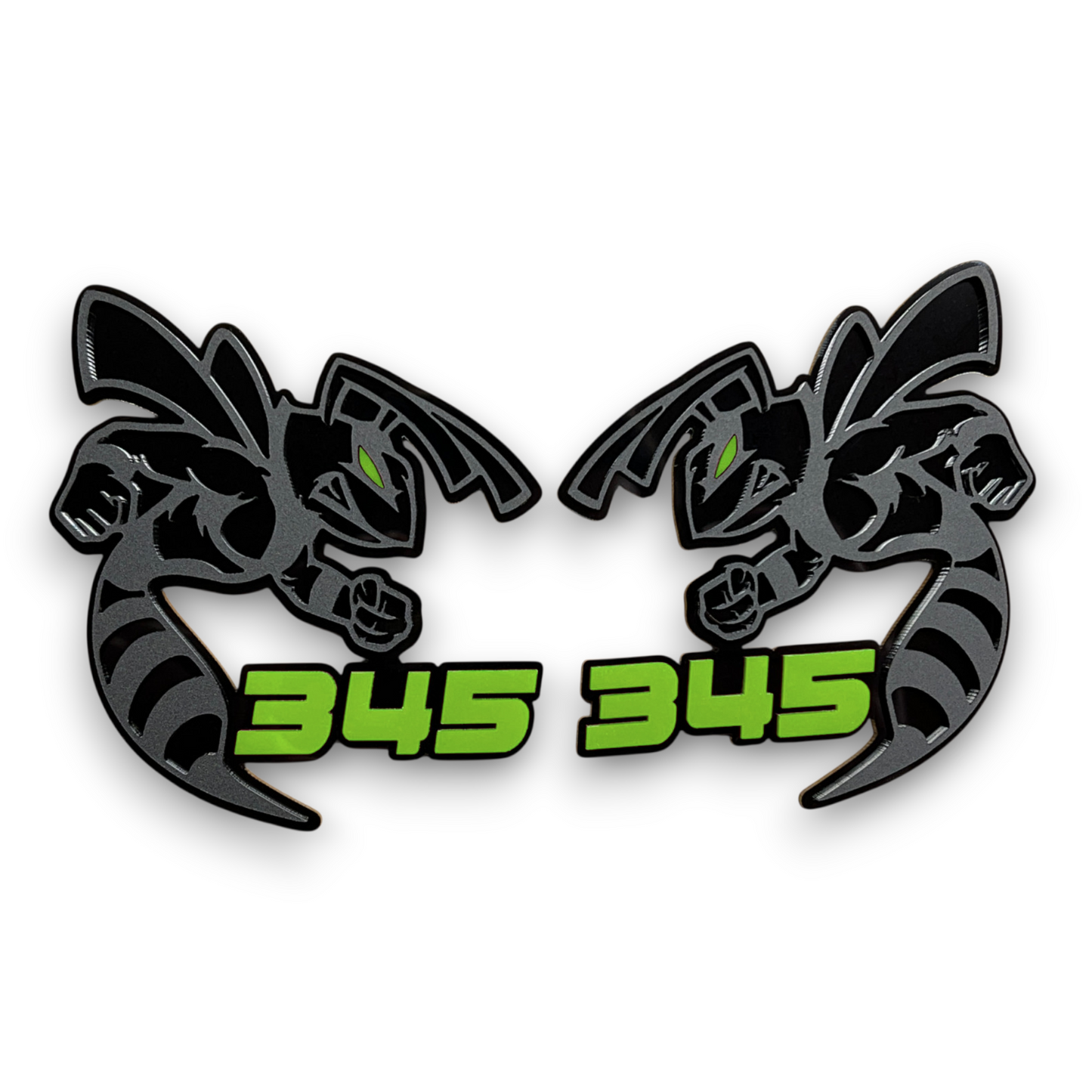 Custom 345 Bee style acrylic emblem for muscle cars, trucks, SUVs, and aftermarket vehicle upgrade