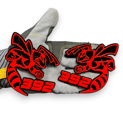 Red and black 392 HEMI Bee badge emblem for Dodge Charger and Challenger custom car builds