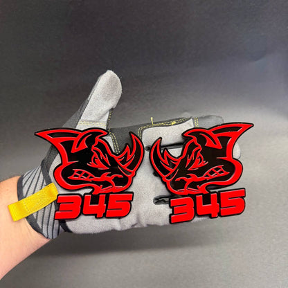 Dodge Durango SRT 392 inspired Rhino badge featuring a fierce rhinoceros face, glossy black background and bright red automotive styling details.
