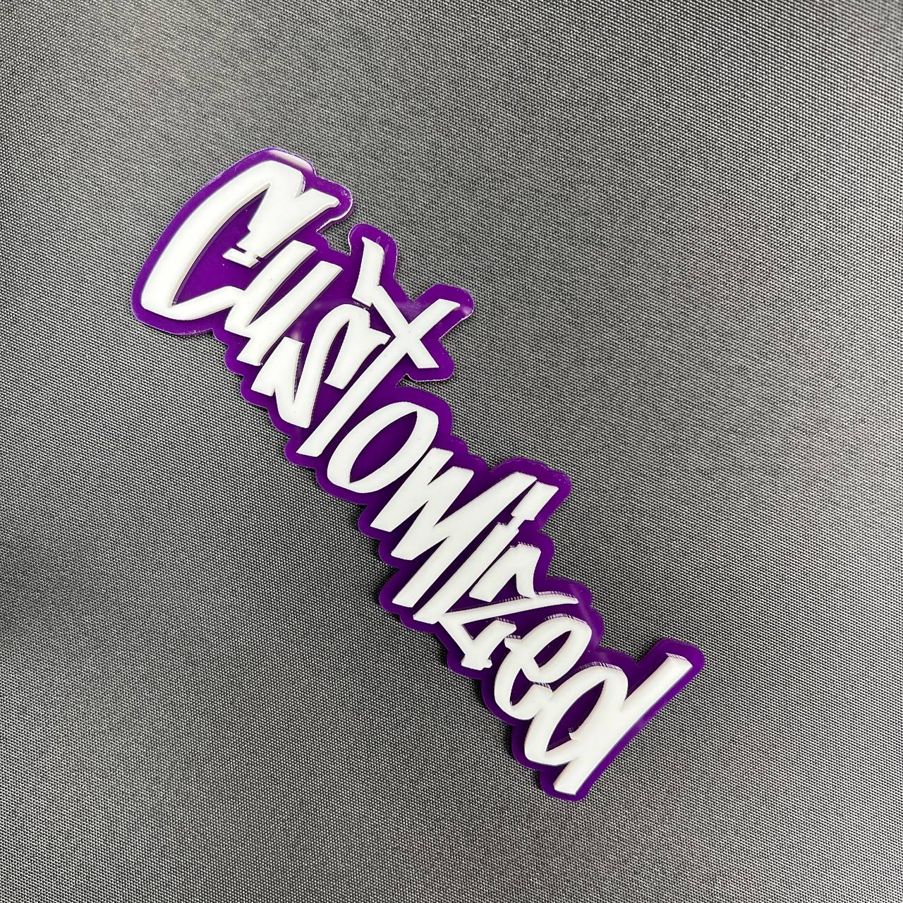 Custom text car badge made in graffiti style for vehicle exterior