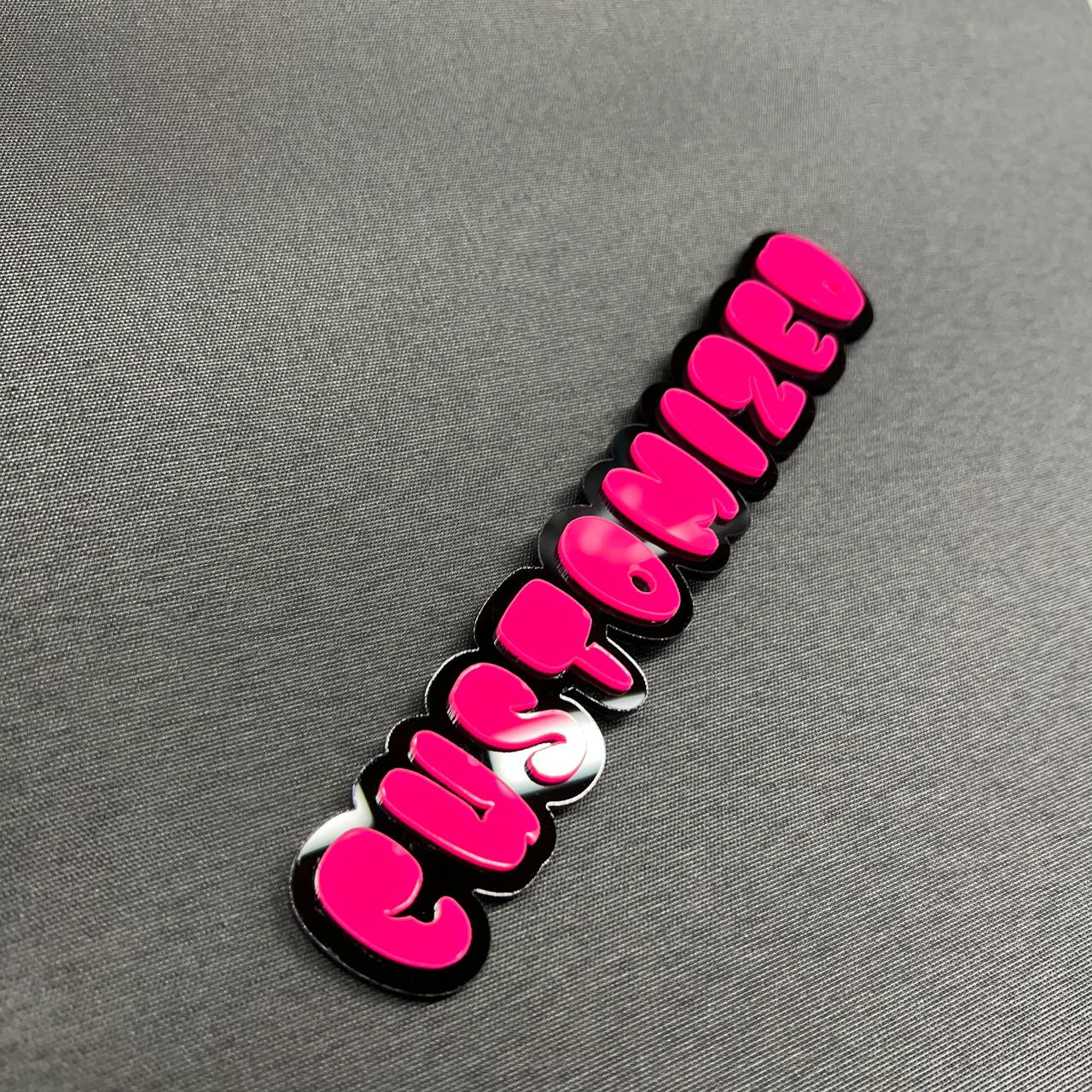 Personalized graffiti font vehicle emblem made for custom text