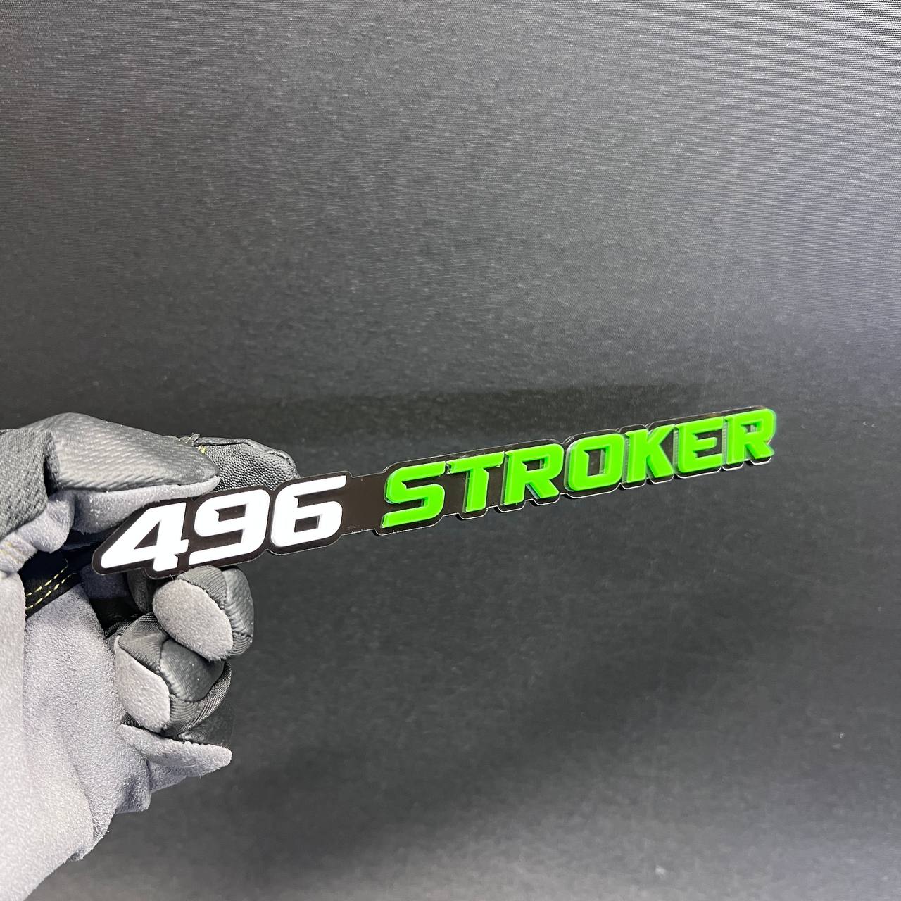 496 Stroker engine emblem with a layered 3D automotive design