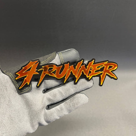 4RUNNER orange and black car badge fender emblem with custom automotive styling
