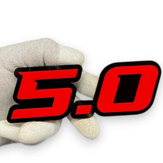 5.0 car badge on ford mustang gt performance muscle car