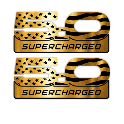 Brushed silver 5.0 Supercharged performance car badge