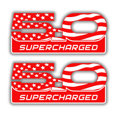 5.0 Supercharged car badge fender emblem with stars and stripes