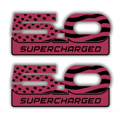 5.0 Supercharged custom performance emblem with engraved flag design