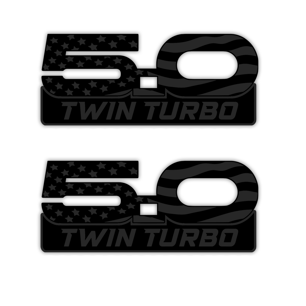Engraved 5.0 Twin Turbo silver car badge fender emblem