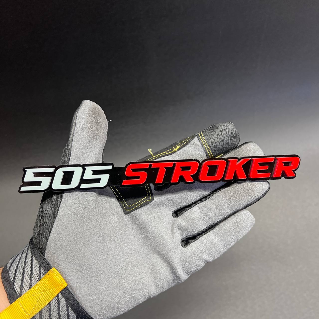 Custom 505 STROKER fender emblem for classic, drag racing, and street performance builds.