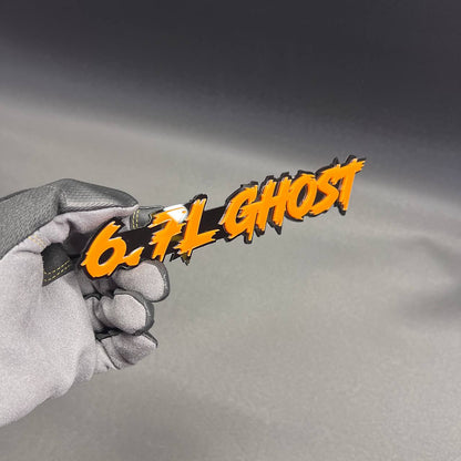 6.7L GHOST car badge fender emblem in orange and black for truck exterior styling