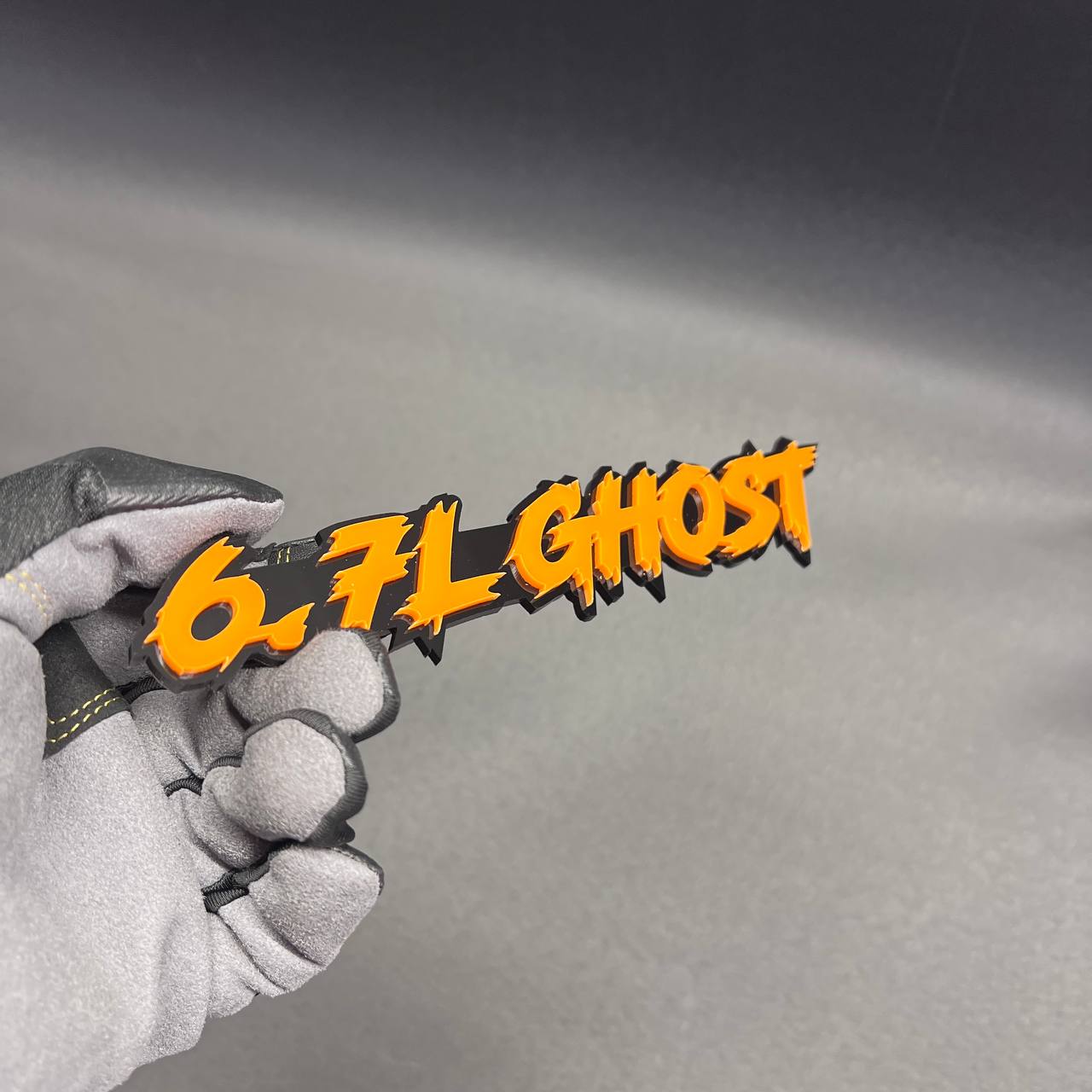 Orange and black 6.7L GHOST fender emblem for diesel truck exterior decoration