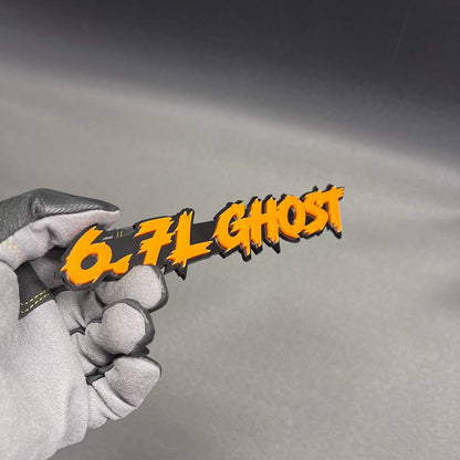 Orange and black 6.7L GHOST fender emblem for diesel truck exterior decoration