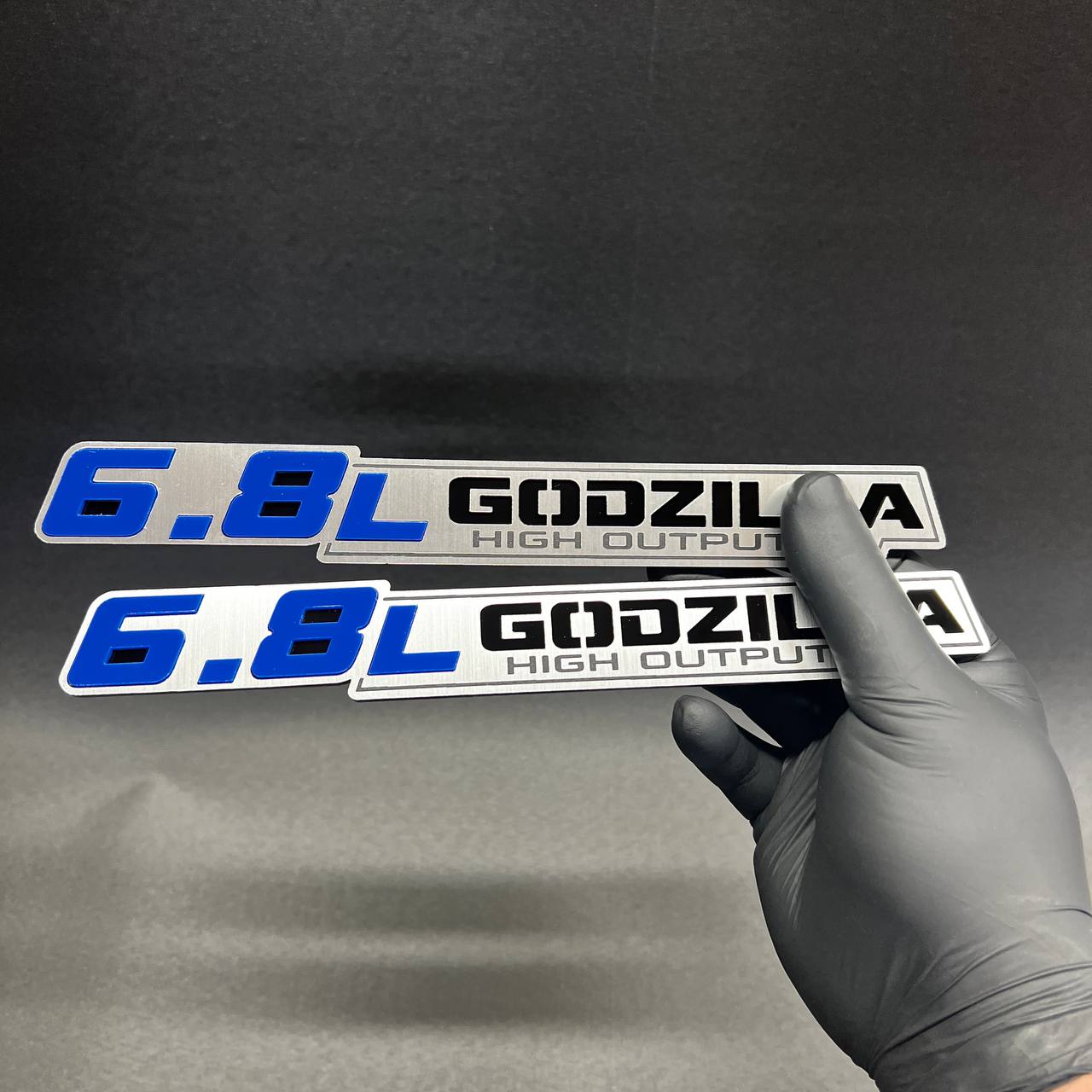 6.8L GODZILLA 3D Car Emblem Silver Fender Badge - Exterior Truck Decal