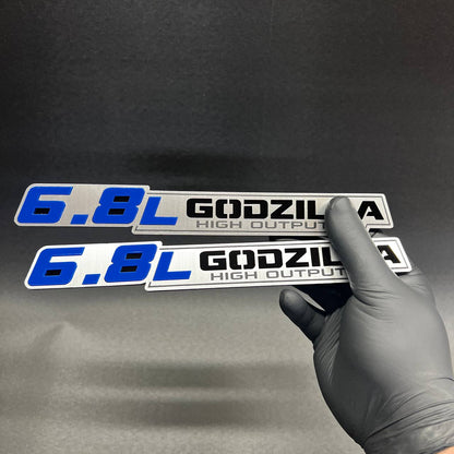 6.8L GODZILLA 3D Car Emblem Silver Fender Badge - Exterior Truck Decal
